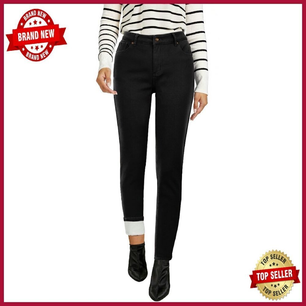High Waisted Fleece Lined Leggings Winter Thermal Jeggings Stretch Denim